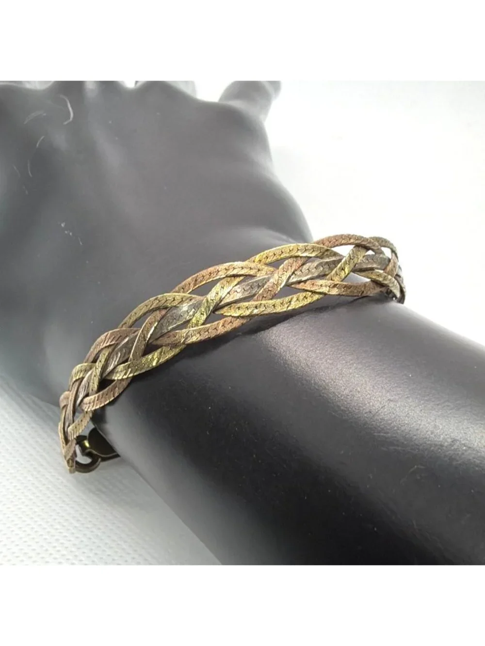 VTG Milor Italy 925 Sterling Silver Tri Color Braided Herringbone Bracelet 7" - Picture 14 of 14